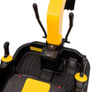 yellow jcb excavator with bucket and arm