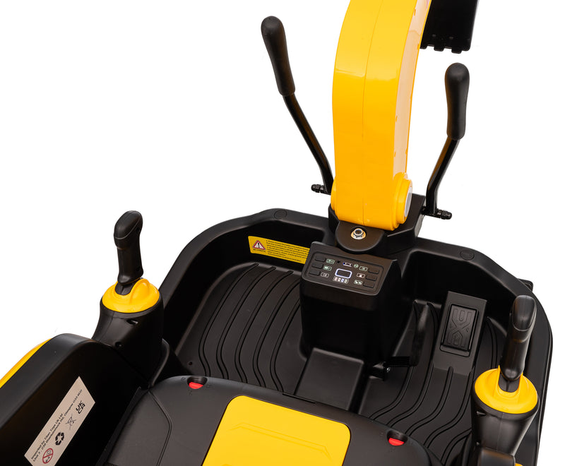 yellow jcb excavator with bucket and arm
