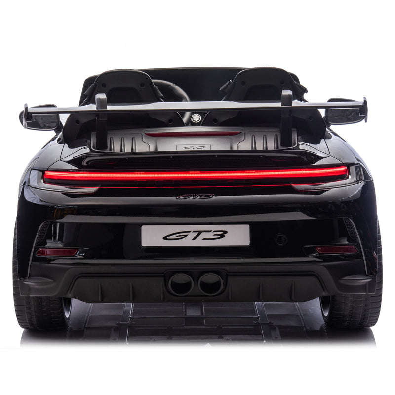 Black  porsche 911 sports car with 'GT3' branding for kids to drive 