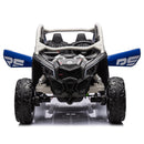 A large grey and blue 2 seater can am buggy off road for kids 