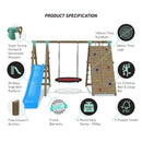 large climbing frame with an added slide and climbing wall plus 120cm nest swing