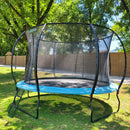 Trampoline with safety net in a backyard setting