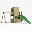 a large outdoor toys climbing frame with 10ft slide, double swing seat and twin cabin