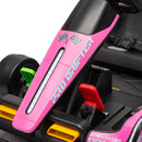 a pink drift kart for kids with a 24v battery and drifting feature 