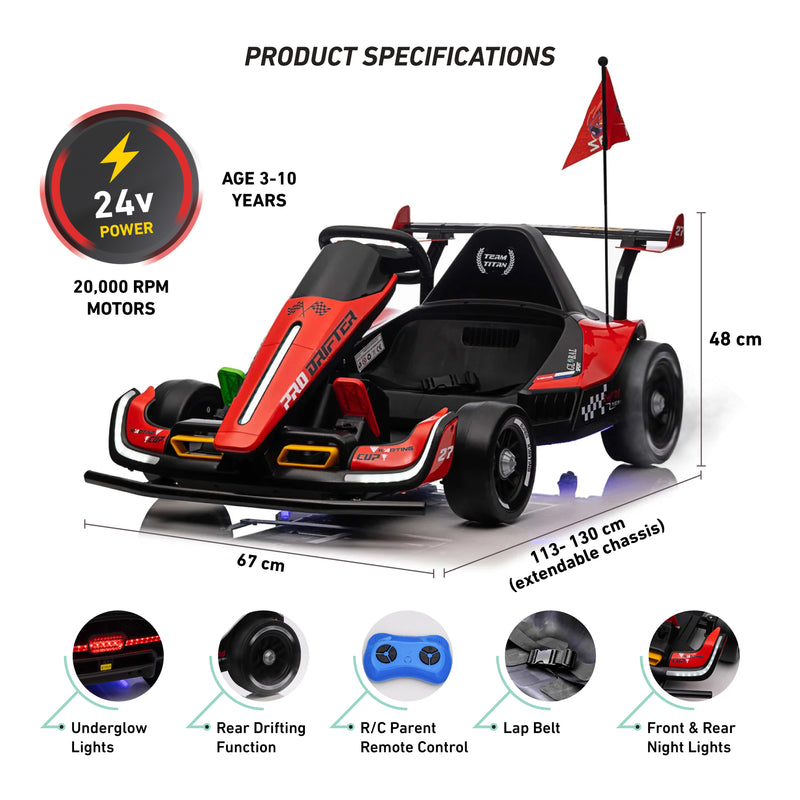 24v Pro Drifter ™ Adjustable Kids Electric Drifting Go Kart