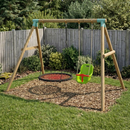 a double swing set with a large 120cm round net seat and a baby seat 