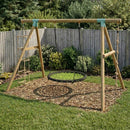 a large swing set , 3 in 1 triple with nest seat, knotted rope and triangle ladder 