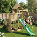 large wooden multi activity climbing frame with swing and slide 
