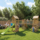 an extra large climbing frame with double swing and connected bridges. 
