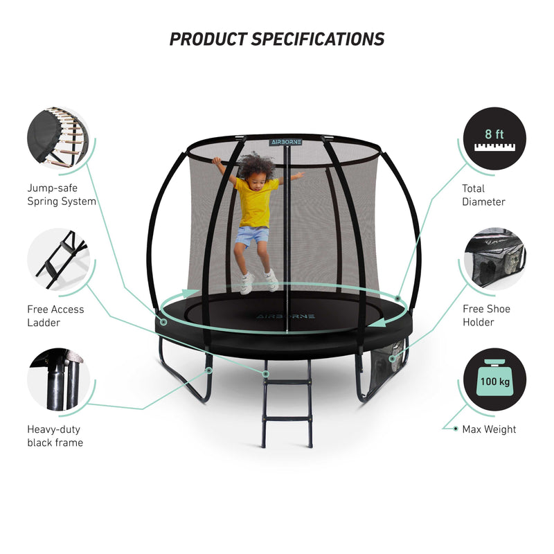 8ft cheap trampoline for kids . comes with safety ladder and shoe holder 
