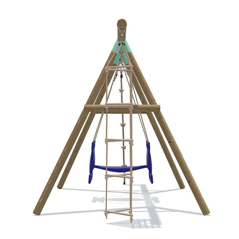 garden swing set with knotted ropes and triangle ladder 