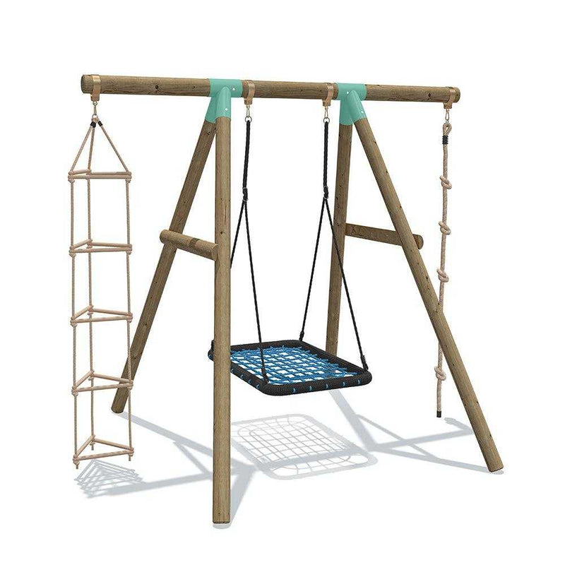 rectangle nest swing wooden swing set with triangle ladder and knotted rope