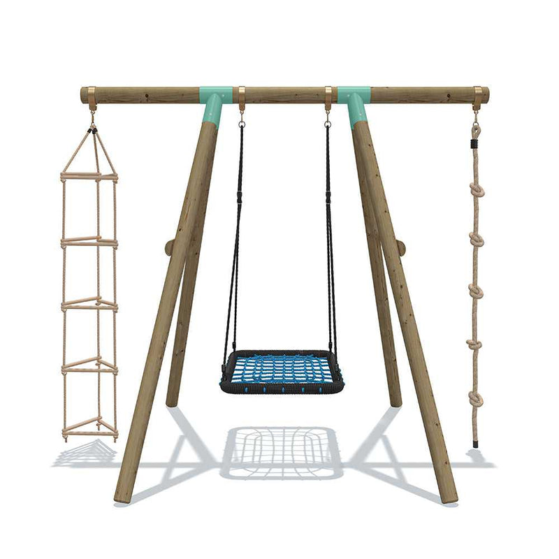 rectangle nest swing wooden swing set with triangle ladder and knotted rope glasgow