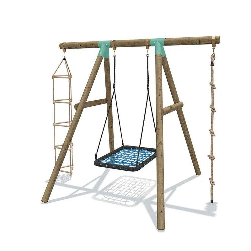 Go Wild 3 in 1 Rectangle Wooden Swing Set With Rope & Ladder - Titan Toys 