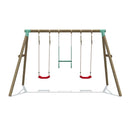 wooden swing with trapeze bar and 2 single swing seats . 