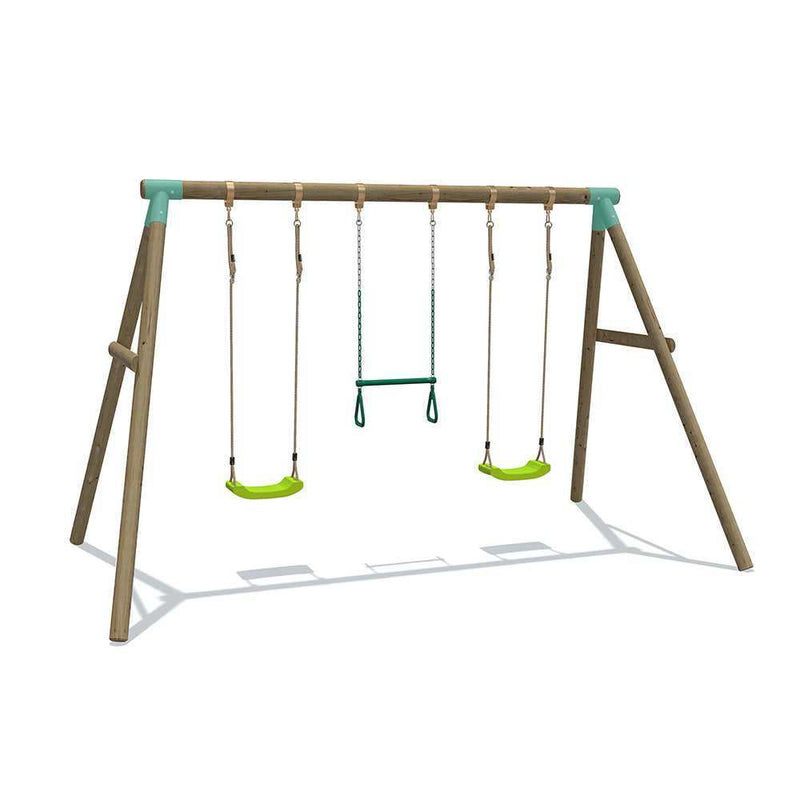 wooden garden swing set with trapeze bars