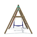swing set with a climbing wall and climbing stones. Also comes with a cargo net 