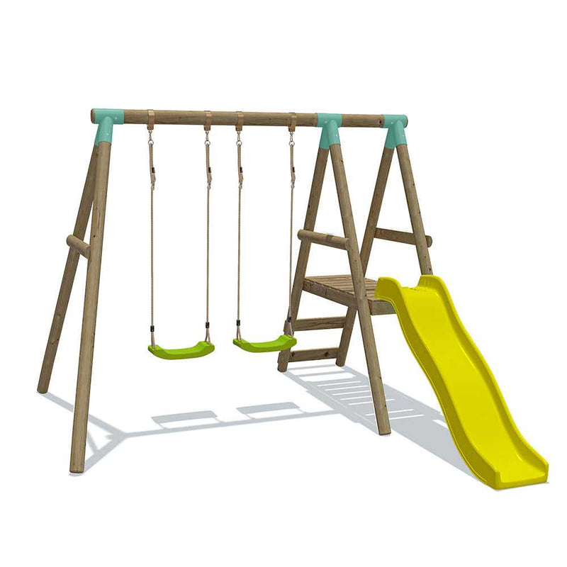 Go Wild Wooden Double Swing & Slide Set - Titan Toys 