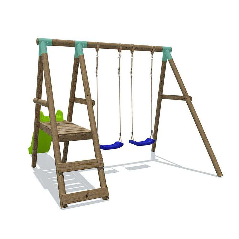 Go Wild Wooden Double Swing & Slide Set - Titan Toys 