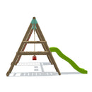 Go Wild Wooden Double Swing Set With Climbing Wall & 6ft Slide - Titan Toys 