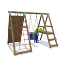 Go Wild Wooden Glider Swing Set With Climbing Wall & 6ft Slide - Titan Toys 