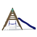 Go Wild Wooden Glider Swing Set With Climbing Wall Plus 8ft Slide - Titan Toys 