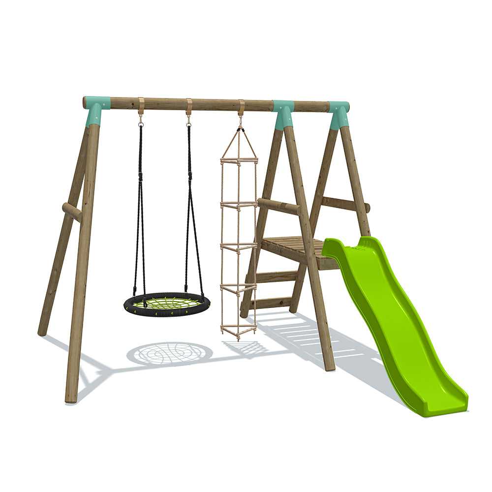 Go Wild Wooden Nest Swing Triangle Ladder Slide Set
