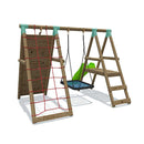 Go Wild Wooden Rectangle Nest Swing Set With Climbing Wall & 6ft Slide - Titan Toys 