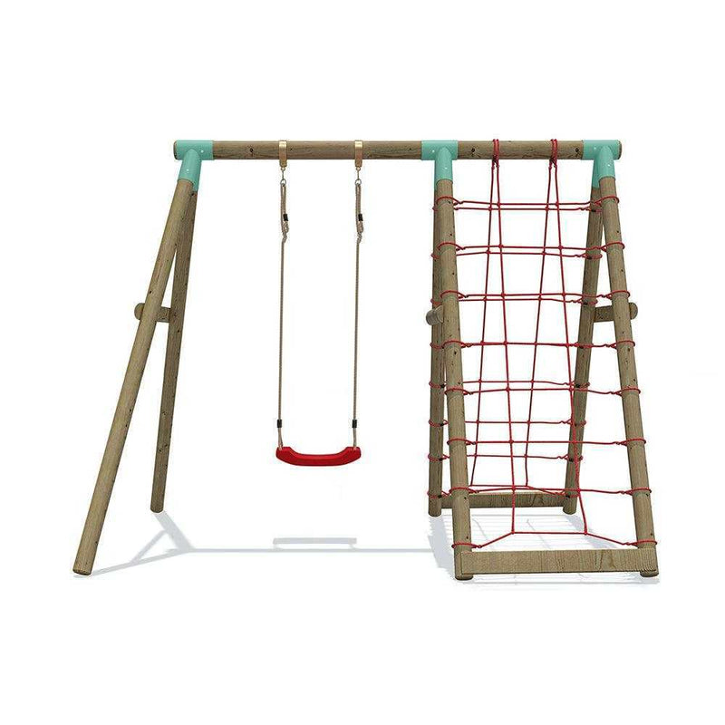 wooden swing set and cargo net 