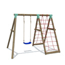 climbing frame with swing seat and cargo climbing net 