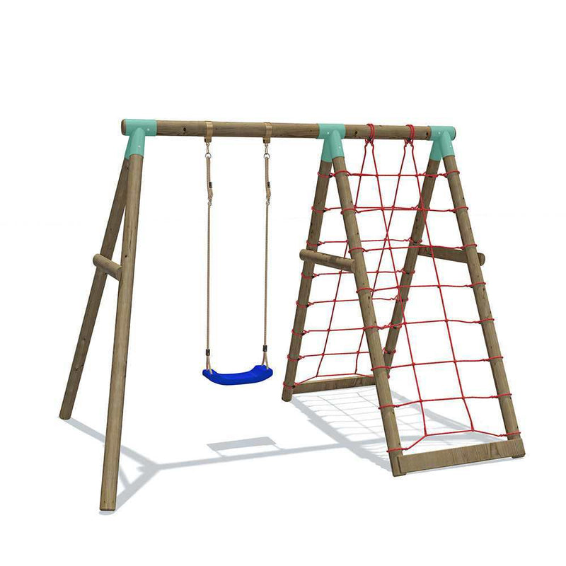 climbing frame with swing seat and cargo climbing net 