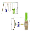 wooden swing set with 6 ft slide and a 2 seater glider swing. this wooden garden swing also has a raised wooden platform and a standard childrens seat swing 