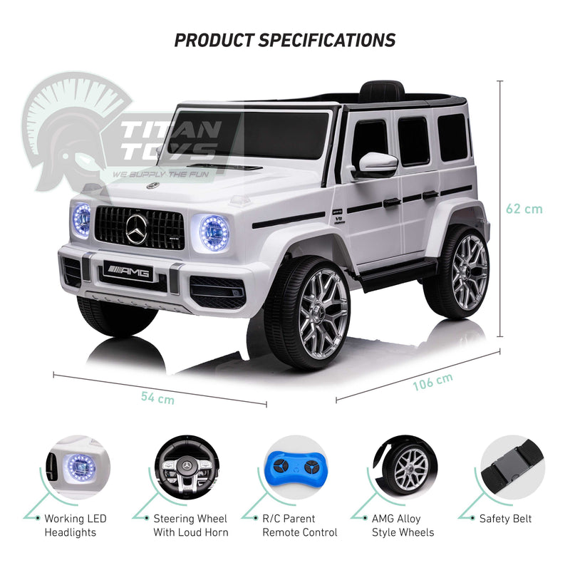 Licensed 12v Mercedes G63 G Wagon Kids Ride On Jeep - White - Titan Toys 